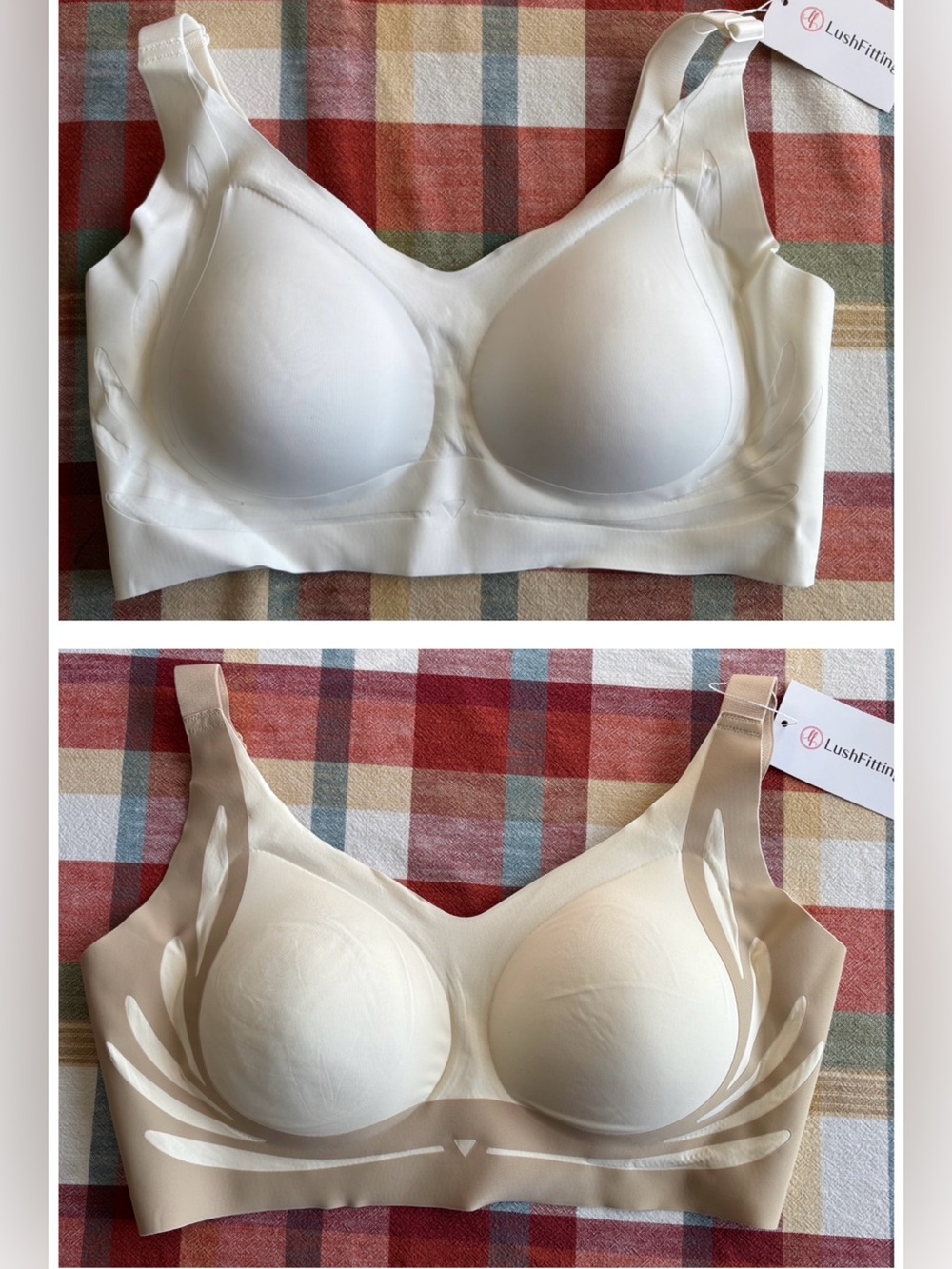 2 NWT Lush Fitting Wireless Push Up Bras Cream & White Women’s Size 4XL (48)